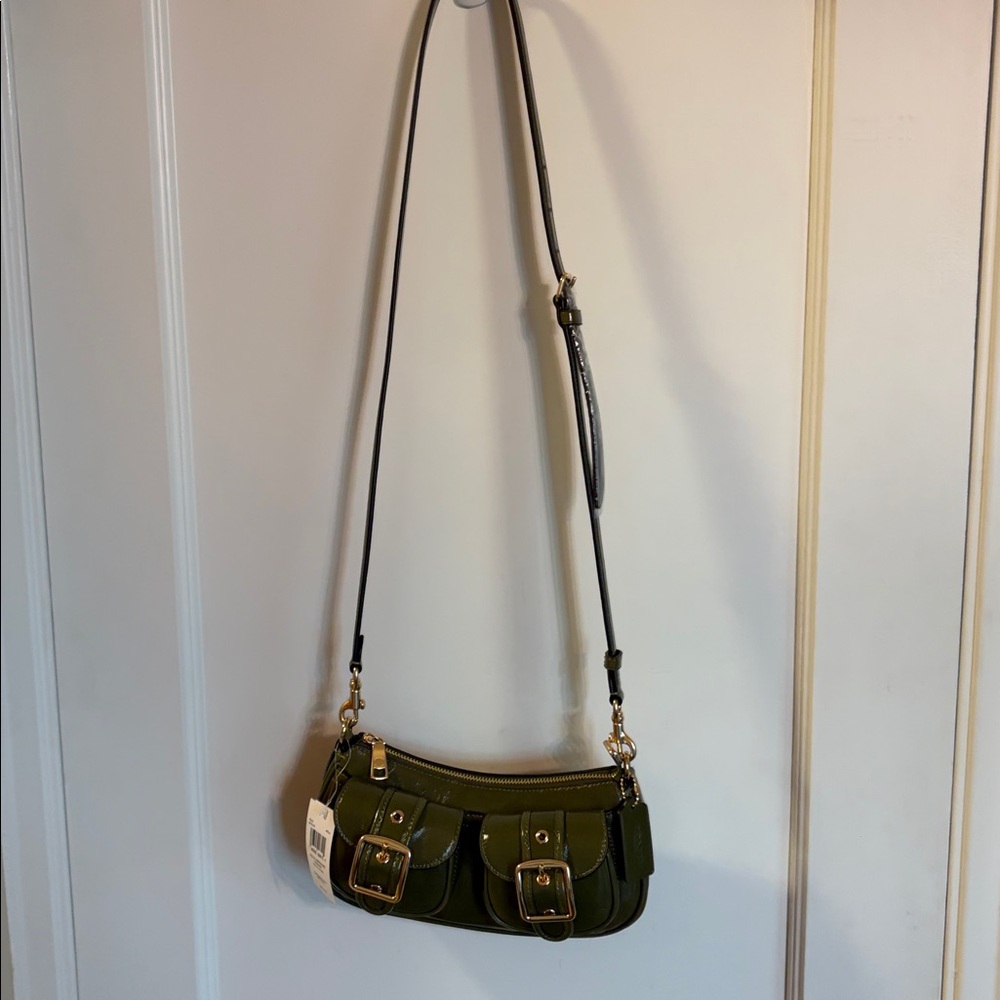 NWT Coach Ashton Bag in Olive Green Shiny Crinkle Leather - Picture 6 of 10